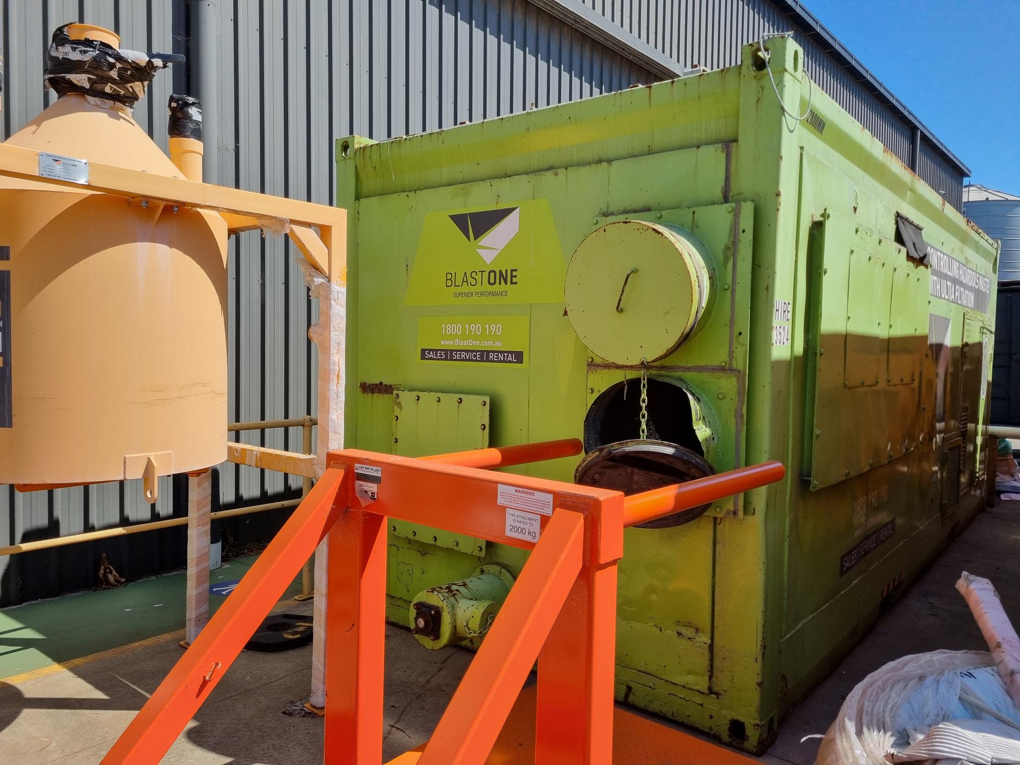 Used Hire3524 20,000 CFM dust collector mounted on a 20-foot container